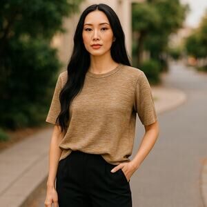 JILLIAN N Women's Long Thin Brown & Ivory Asymmetrical Sweater ~ MEDIUM